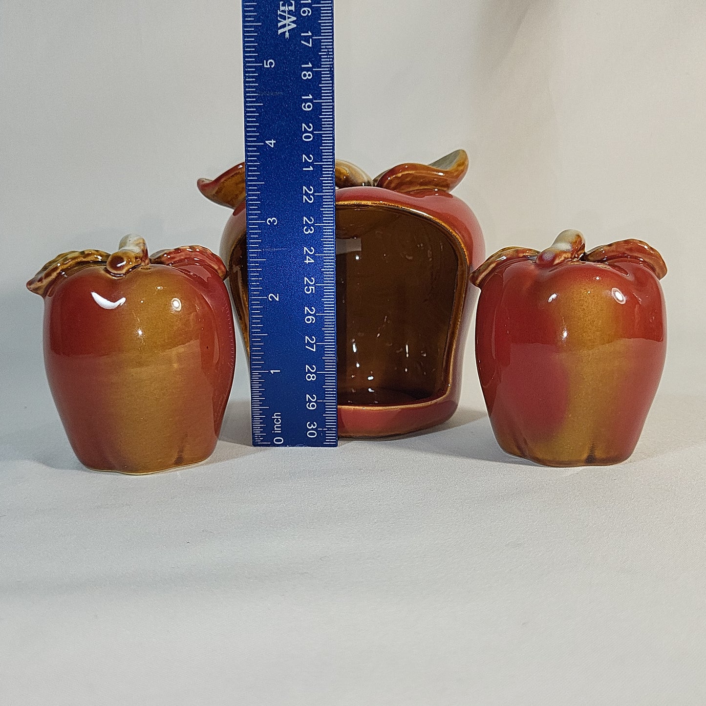 Ceramic Apple Salt & Pepper Shakers with Scrubber Holder and Soap Dish