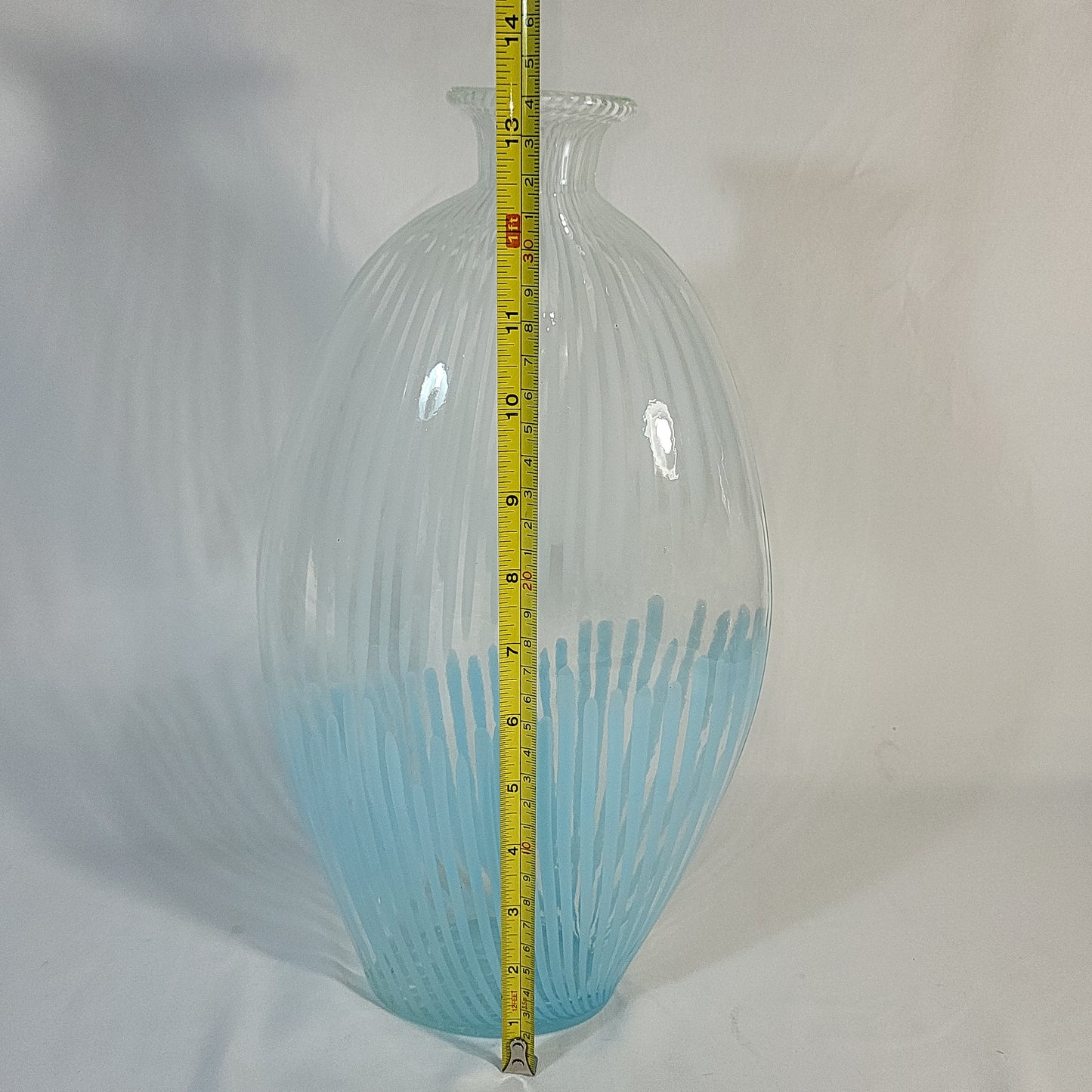 Mid‑Century Modern MCM Opalescent Striped Art Glass Vase 13.5 in.