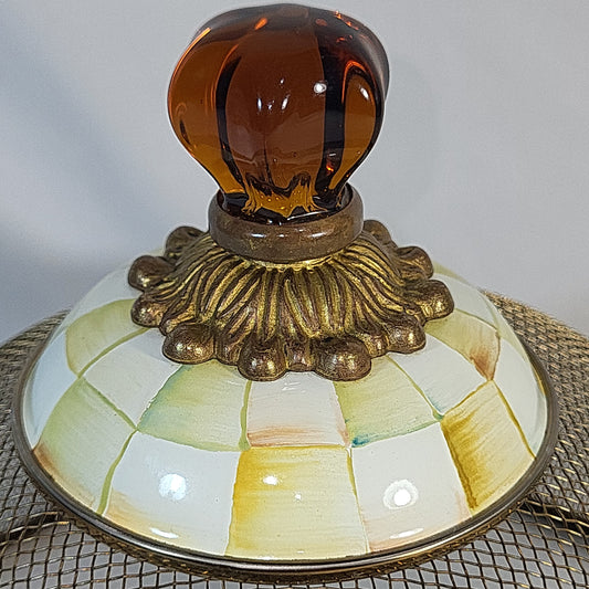 MacKenzie-Childs Parchment Check 12" Pedestal Platter with Mesh Dome Cover - Retired