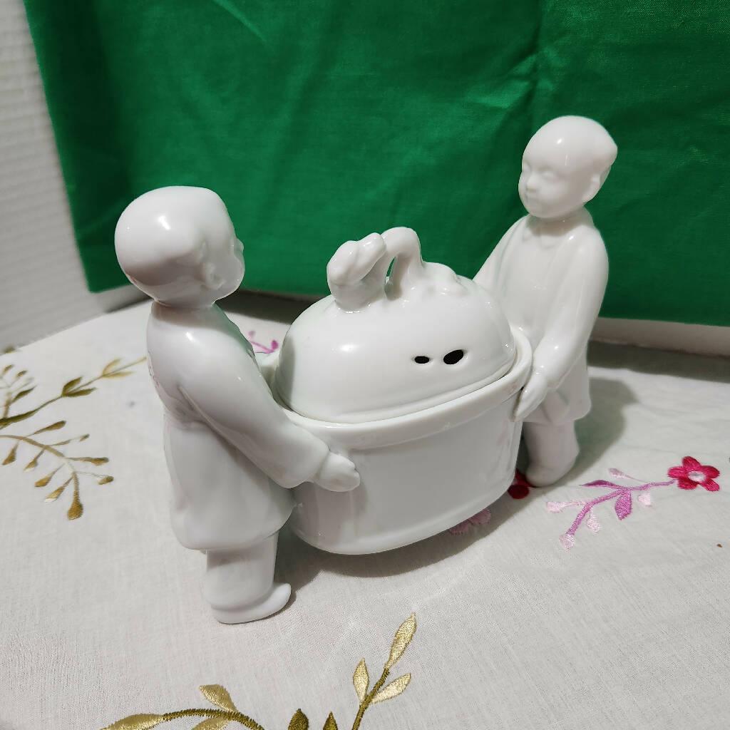 Andrea Sadek Made in Japan Porcelain White Incense burner Carried by two Boys - trèsBin