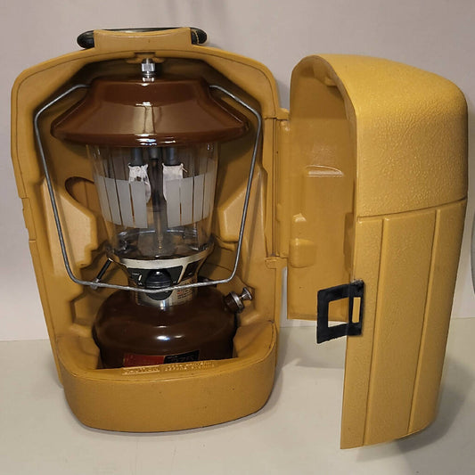 1978 Coleman Camp Lantern Model 275 with Pyrex Glass & Yellow Clamshell Hard Carrying Case