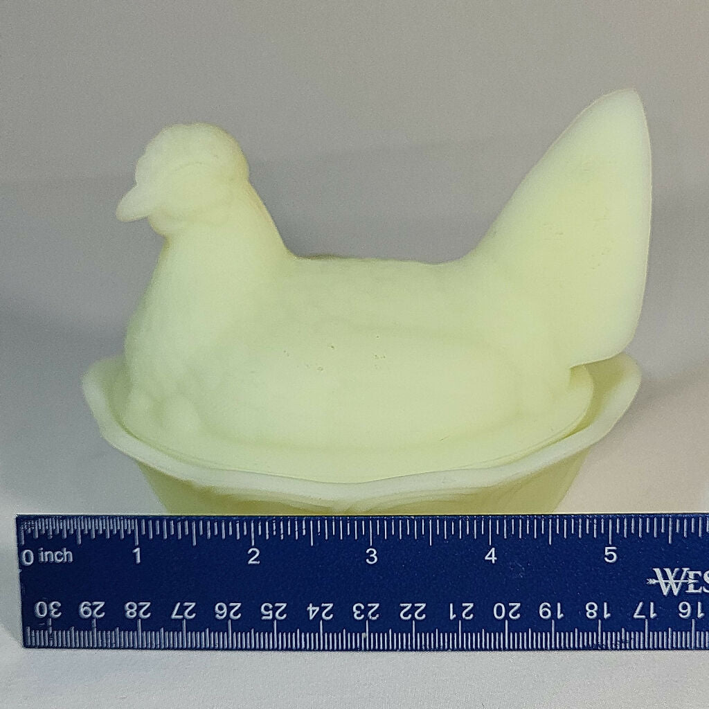 Fenton Satin Jadeite Uranium Glass Hen on Nest