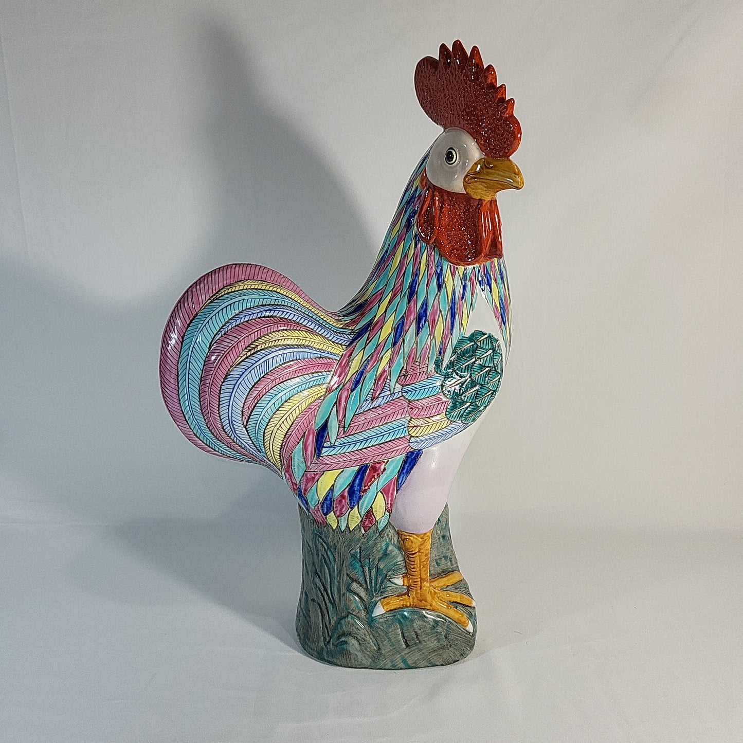 Qing Dynasty Beautiful Pastel Colored Porcelain Ceramic Rooster 16 inch