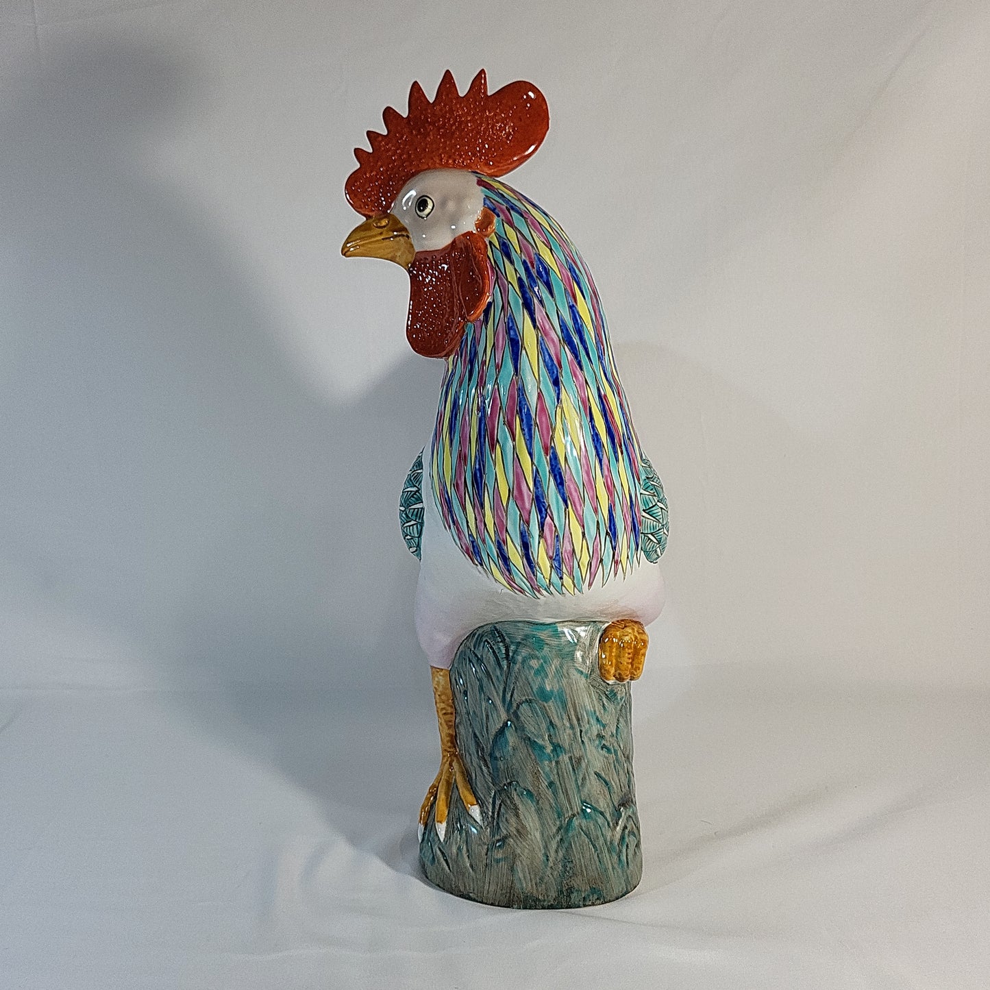 Qing Dynasty Beautiful Pastel Colored Porcelain Ceramic Rooster 16 inch