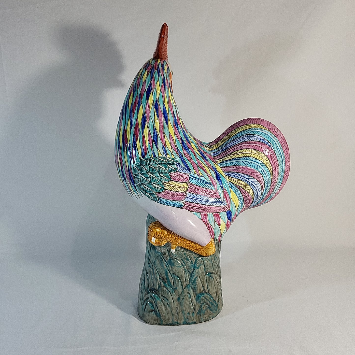 Qing Dynasty Beautiful Pastel Colored Porcelain Ceramic Rooster 16 inch