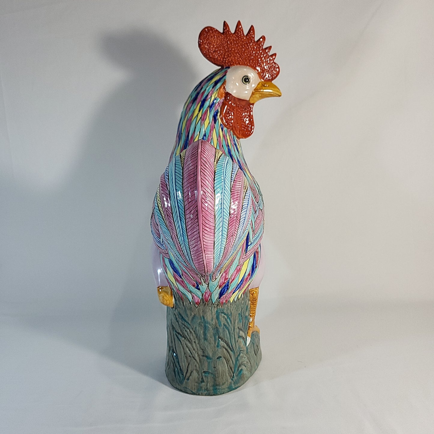 Qing Dynasty Beautiful Pastel Colored Porcelain Ceramic Rooster 16 inch