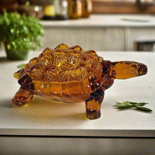 LG Wright Large Amber Glass Turtle Candy Dish