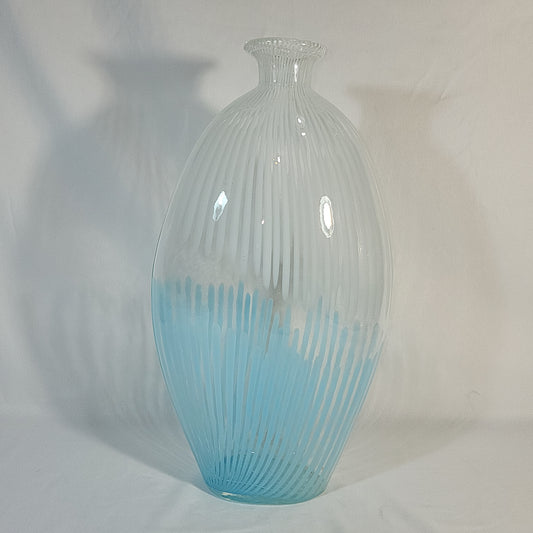 Mid‑Century Modern MCM Opalescent Striped Art Glass Vase 13.5 in.
