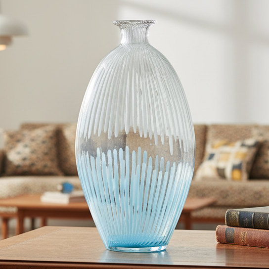 Mid‑Century Modern MCM Opalescent Striped Art Glass Vase 13.5 in.