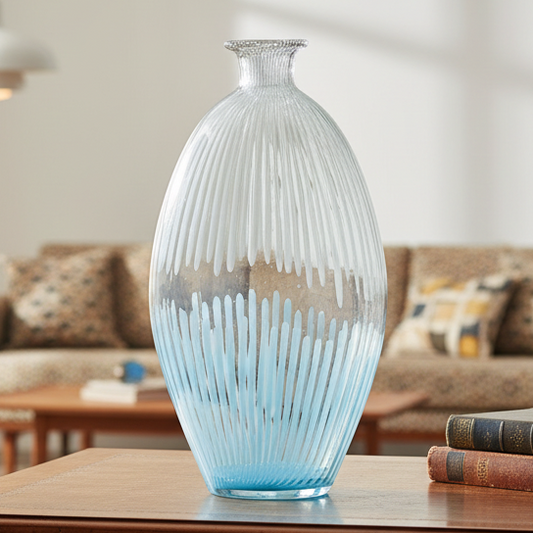 Mid‑Century Modern MCM Opalescent Striped Art Glass Vase 13.5 in.