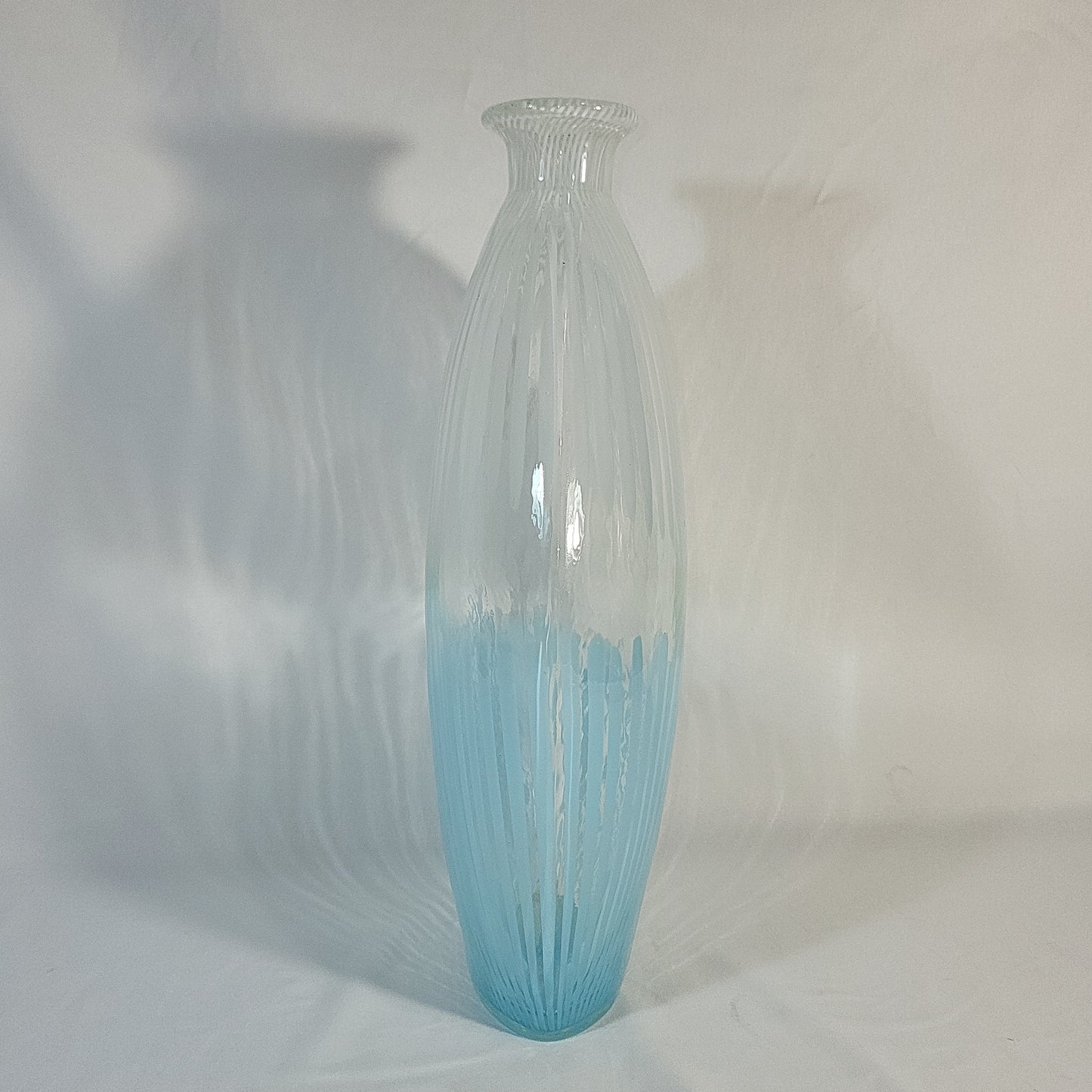 Mid‑Century Modern MCM Opalescent Striped Art Glass Vase 13.5 in.