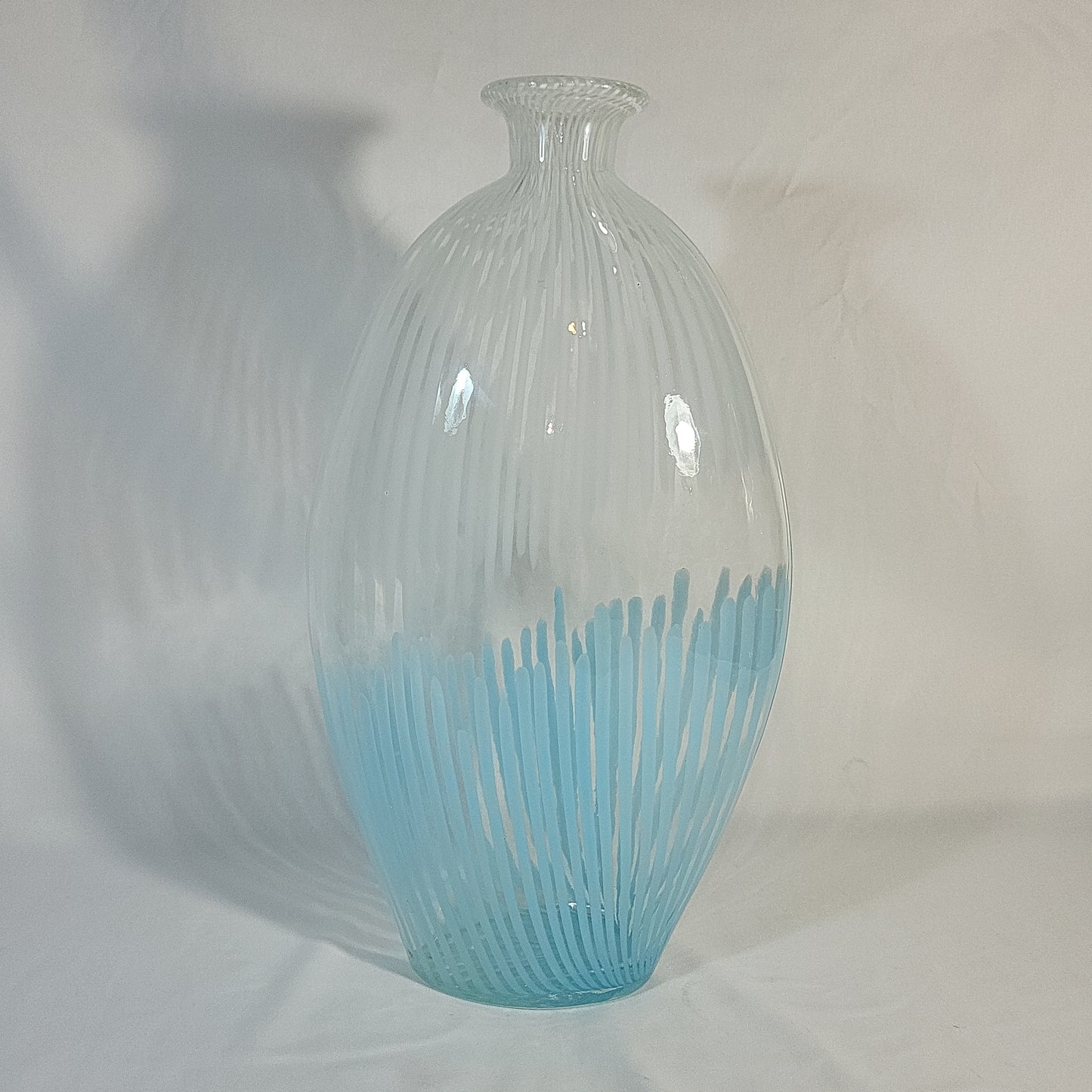 Mid‑Century Modern MCM Opalescent Striped Art Glass Vase 13.5 in.
