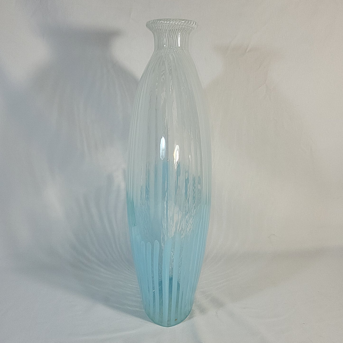 Mid‑Century Modern MCM Opalescent Striped Art Glass Vase 13.5 in.