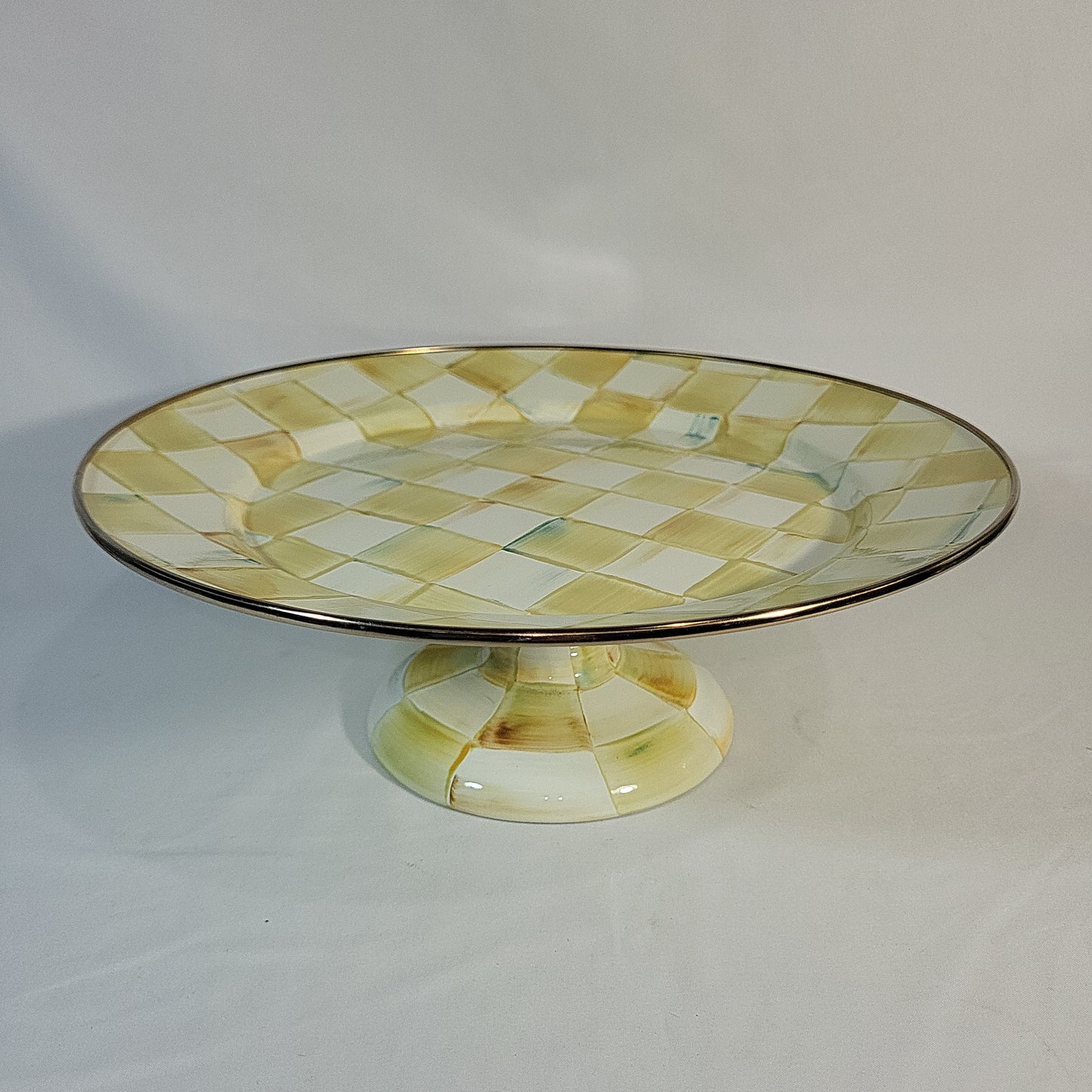 MacKenzie-Childs Parchment Check 12" Pedestal Platter with Mesh Dome Cover - Retired