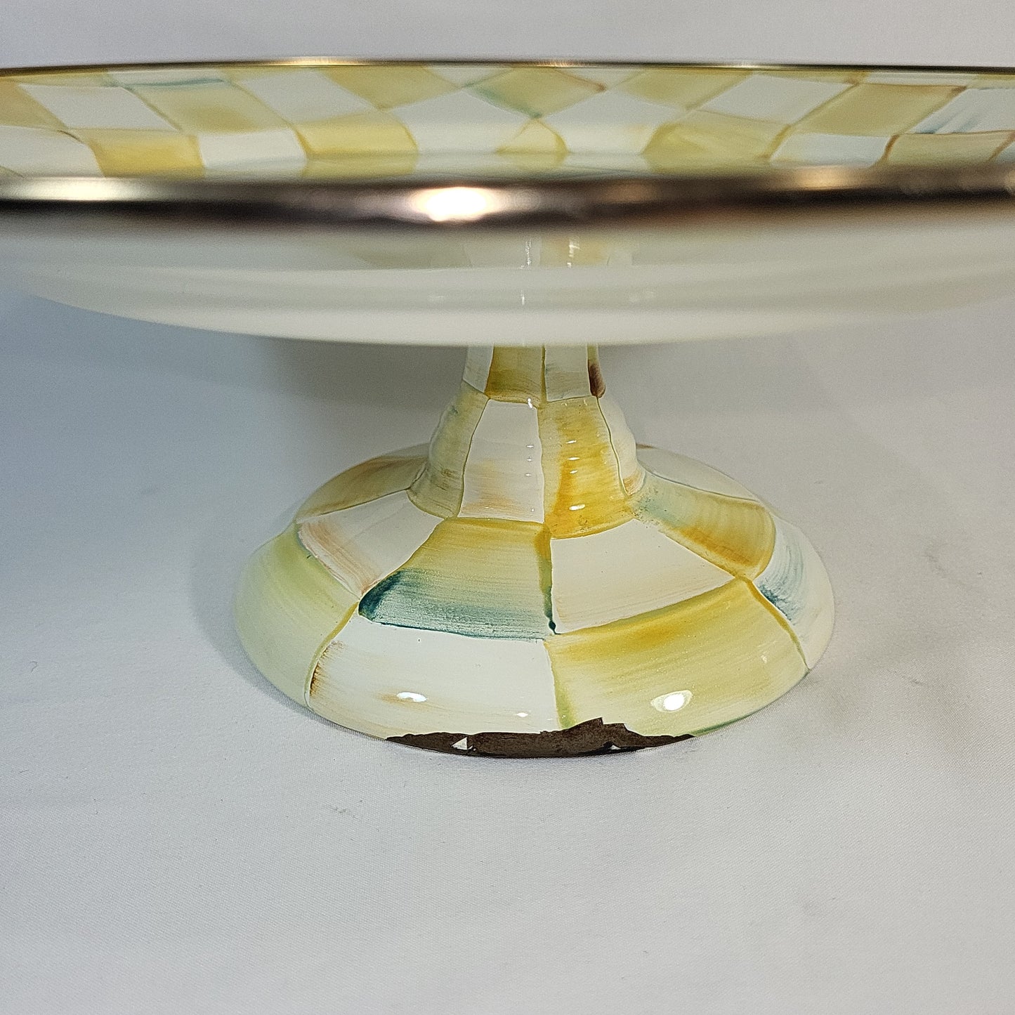 MacKenzie-Childs Parchment Check 12" Pedestal Platter with Mesh Dome Cover - Retired