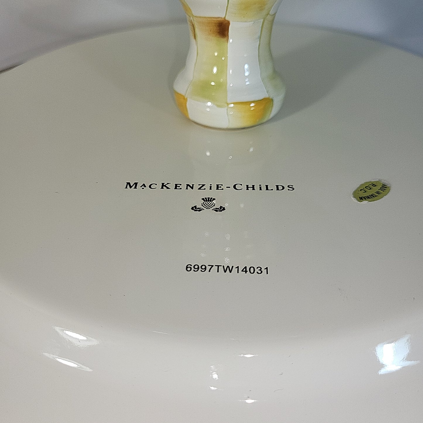 MacKenzie-Childs Parchment Check 12" Pedestal Platter with Mesh Dome Cover - Retired