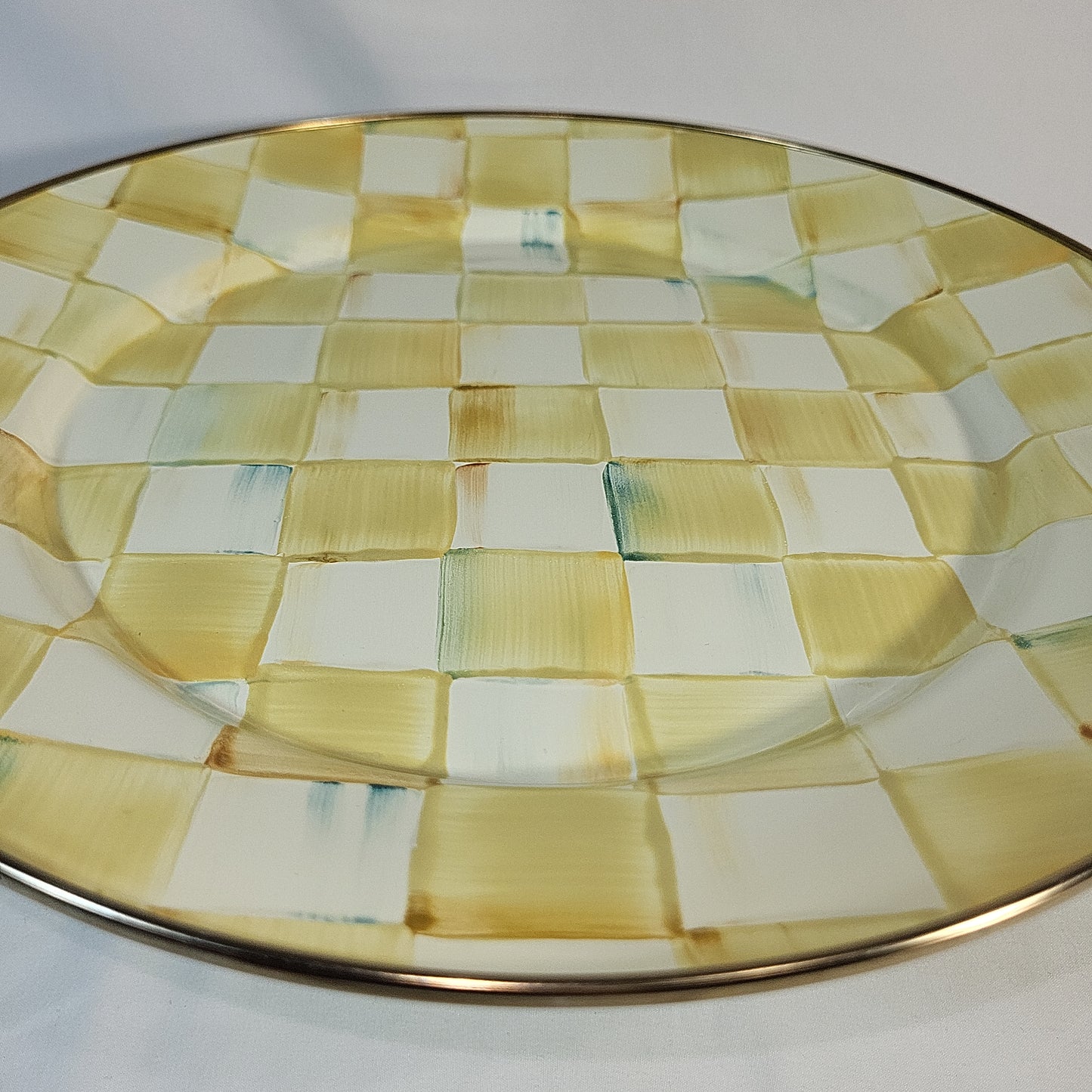 MacKenzie-Childs Parchment Check 12" Pedestal Platter with Mesh Dome Cover - Retired