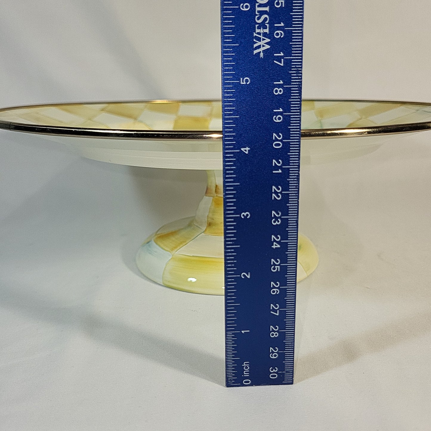 MacKenzie-Childs Parchment Check 12" Pedestal Platter with Mesh Dome Cover - Retired