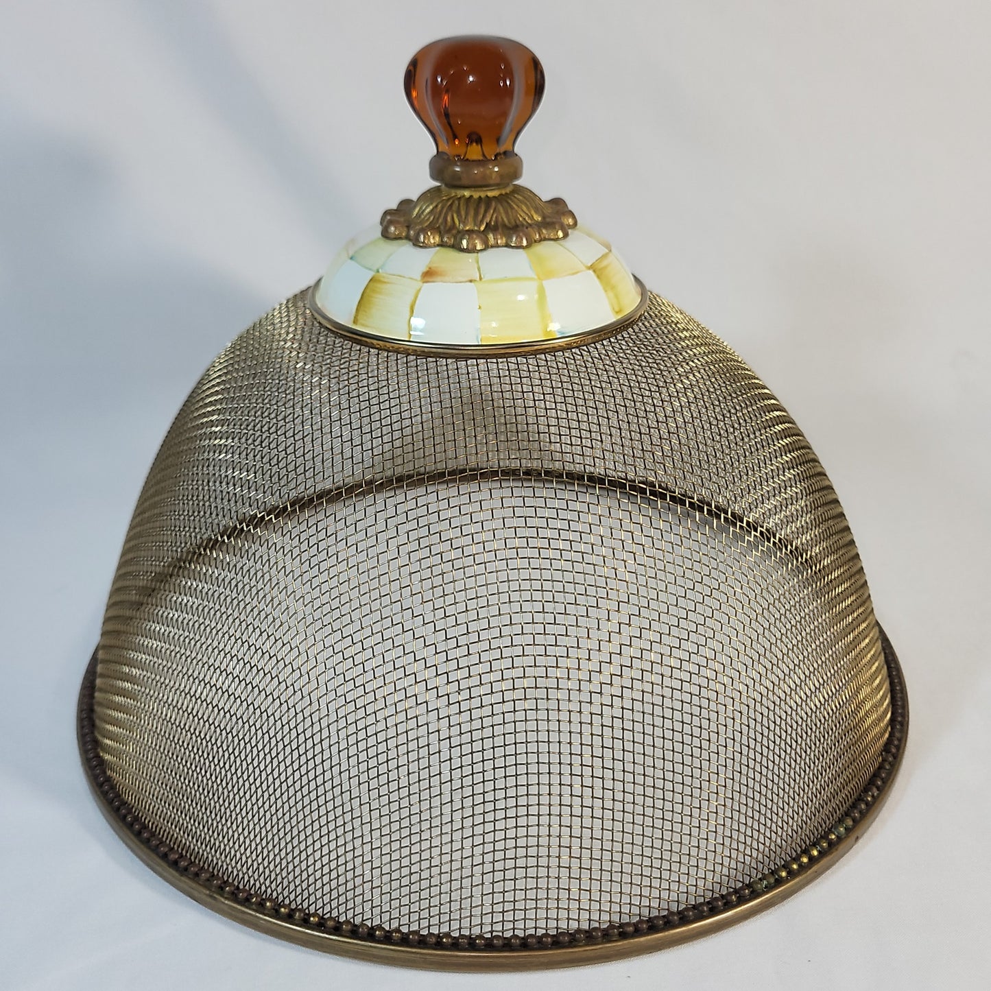MacKenzie-Childs Parchment Check 12" Pedestal Platter with Mesh Dome Cover - Retired