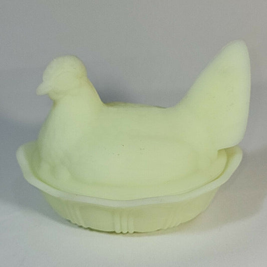 Fenton Satin Jadeite Uranium Glass Hen on Nest