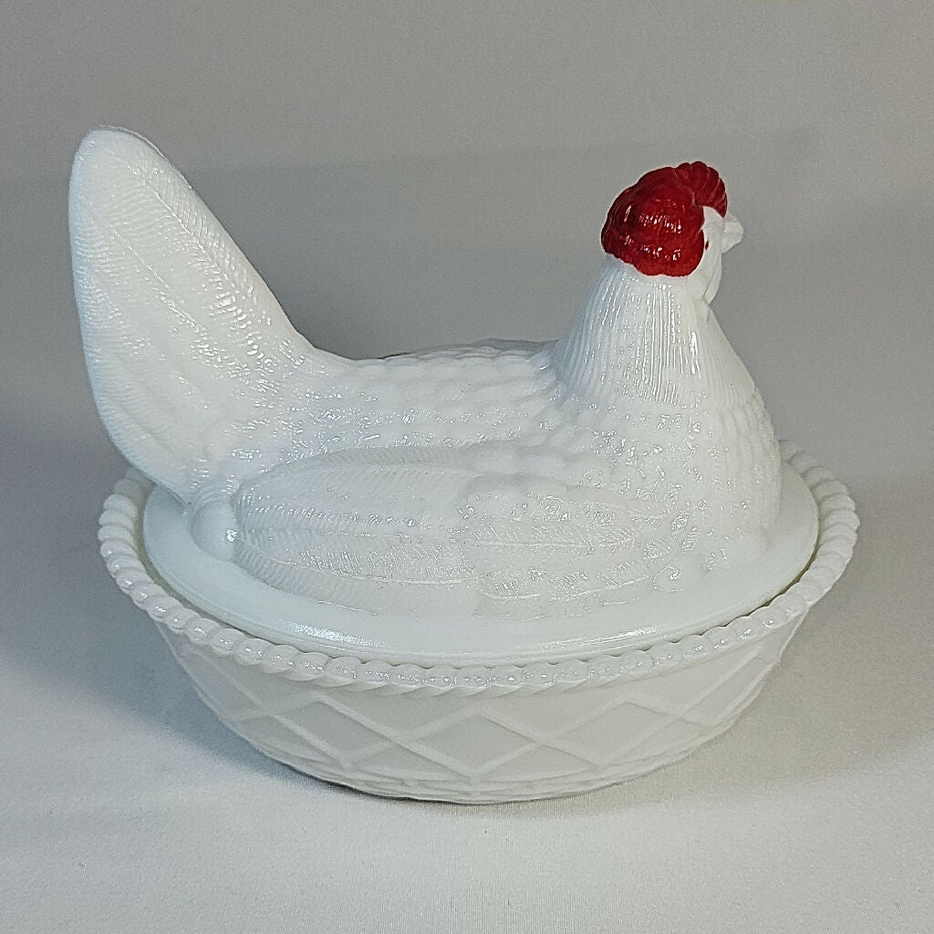 Westmoreland White Milk Glass Hen on Nest