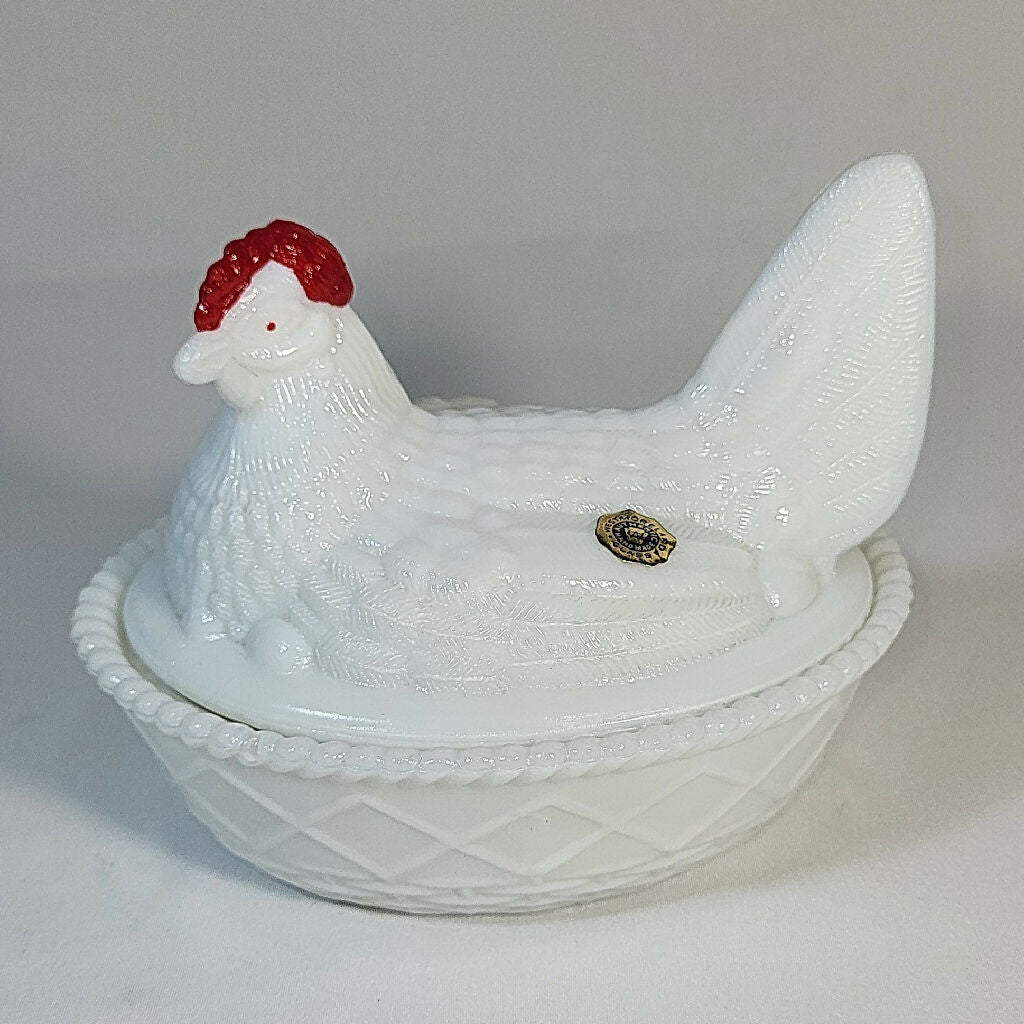 Westmoreland White Milk Glass Hen on Nest