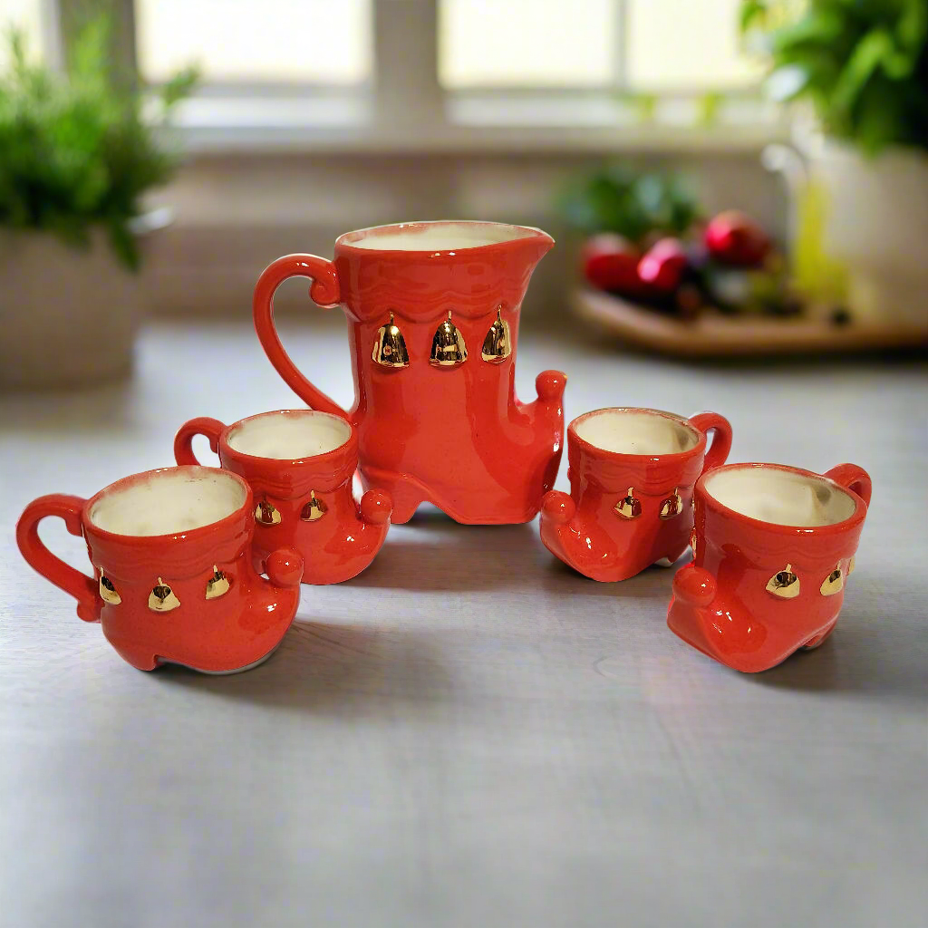 Vintage Red Santa Boot Pitcher and Santa Boot cups – trèsBin
