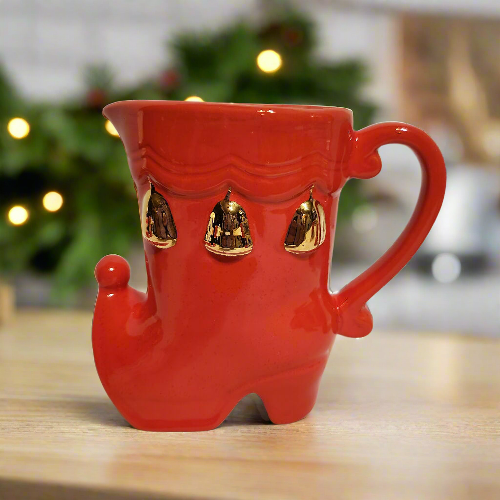 Vintage Red Santa Boot Pitcher and Santa Boot cups