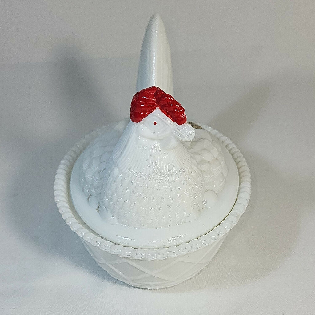 Westmoreland White Milk Glass Hen on Nest