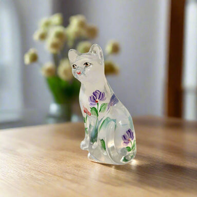 レノックス Cat & Perfume Figurines Fenton Lenox Glass Cat Figurine with Handpainted Floral Design