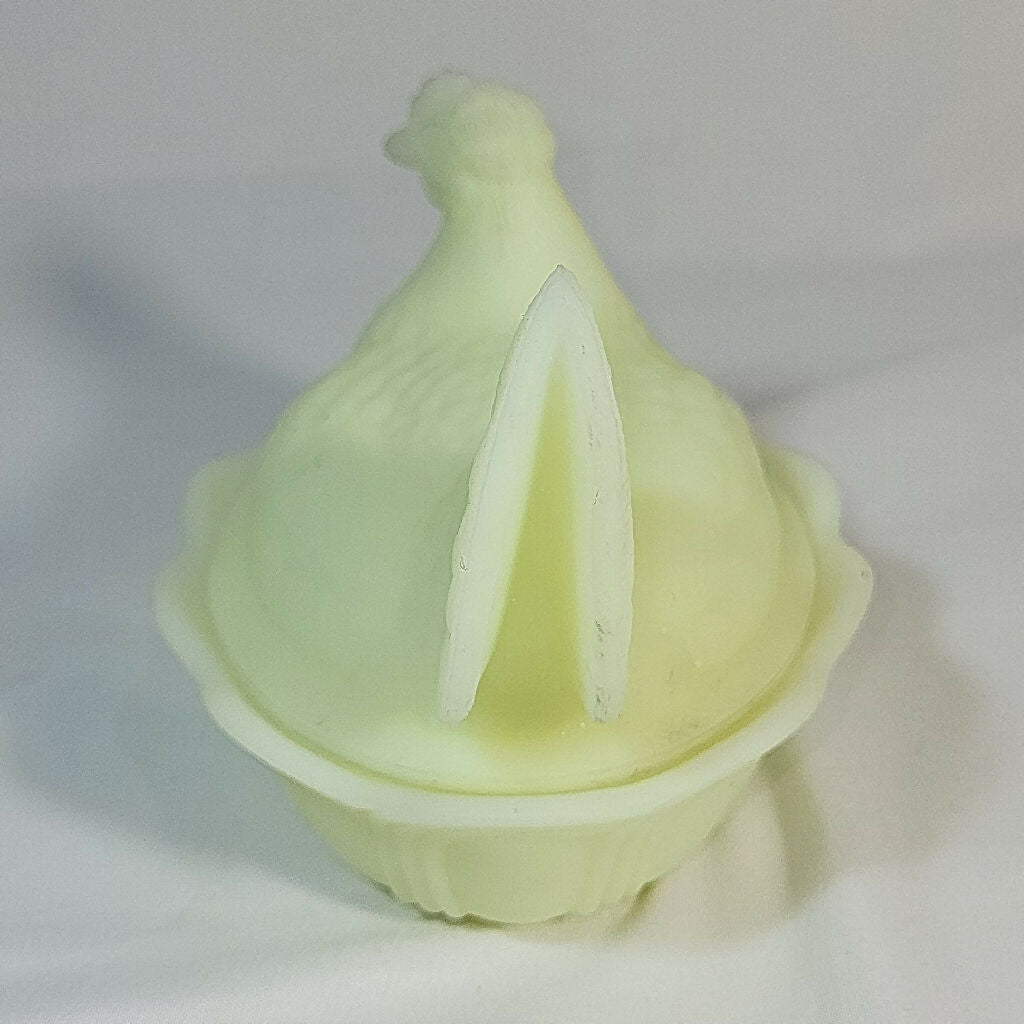 Fenton Satin Jadeite Uranium Glass Hen on Nest