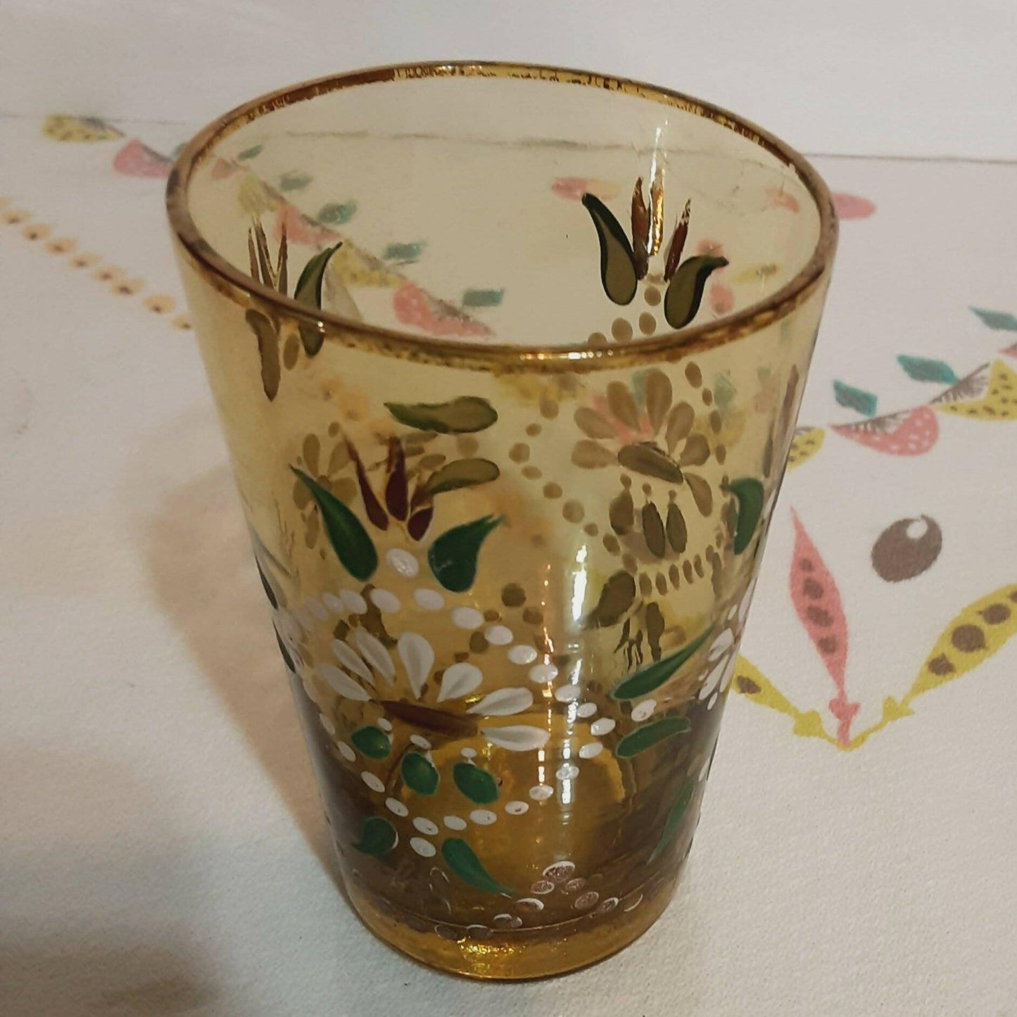 Vintage Northwood Glass Tumblers Hand Painted with Rack / Basket - trèsBin