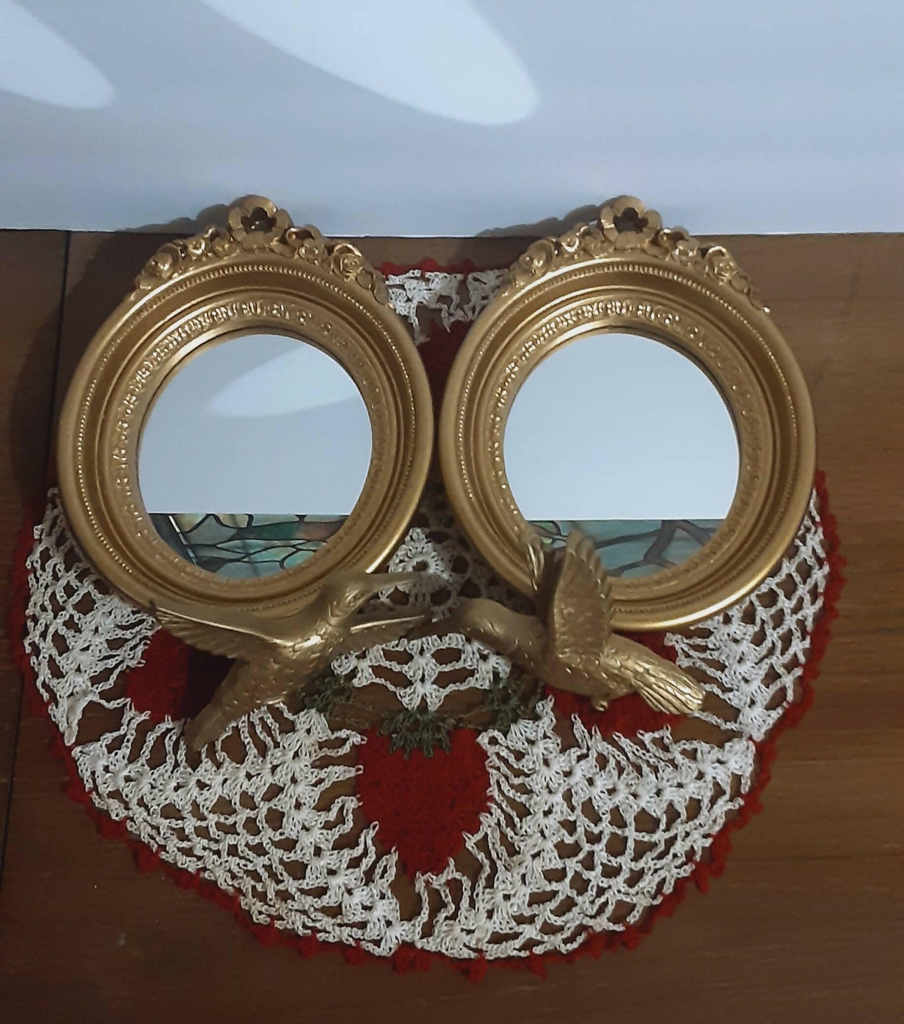 Home Interior lot two Vintage sets of Oval Mirrors and vintage humming birds. - trèsBin