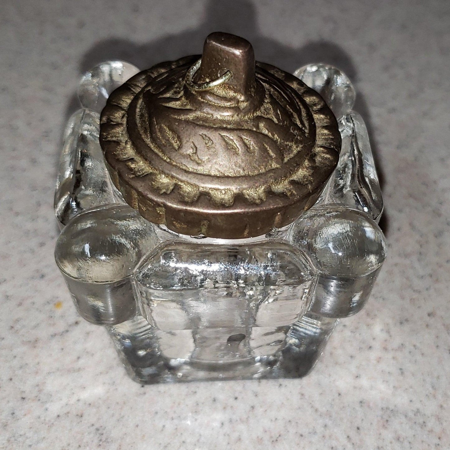 Teleflora Brass Inkwell Stand & Glass Ink Jar ©1983 - trèsBin