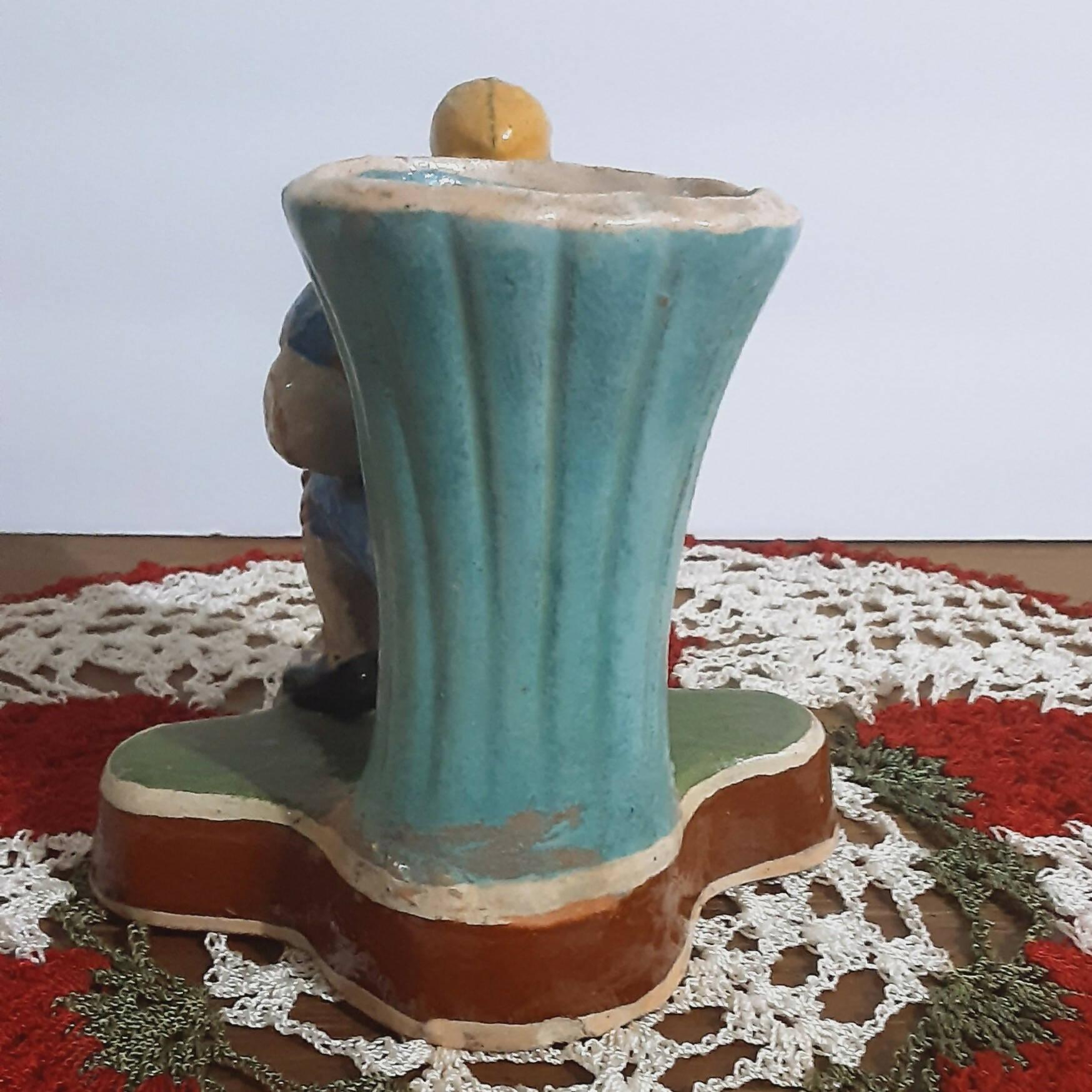 Rare Vintage Tlaquepaque Mexican Glazed Pottery 1940s Baseball Catcher Ashtray - trèsBin