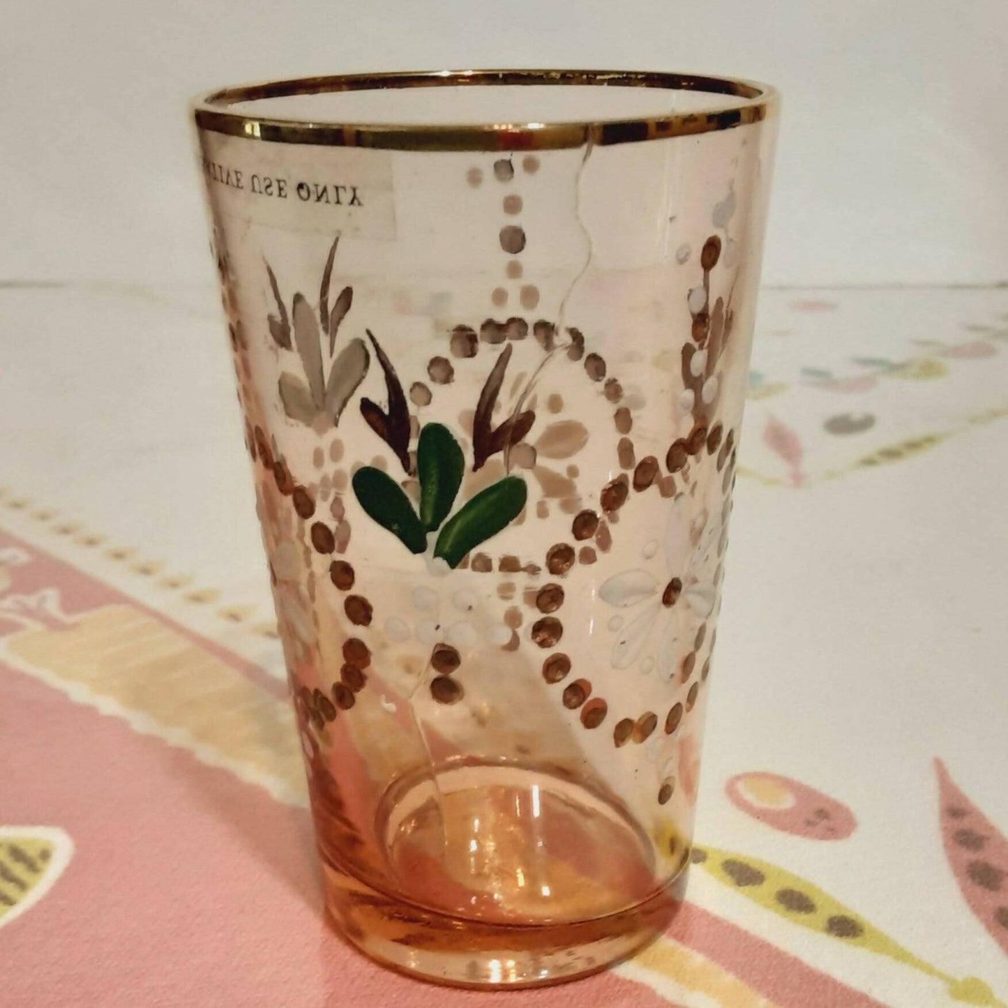 Vintage Northwood Glass Tumblers Hand Painted with Rack / Basket - trèsBin